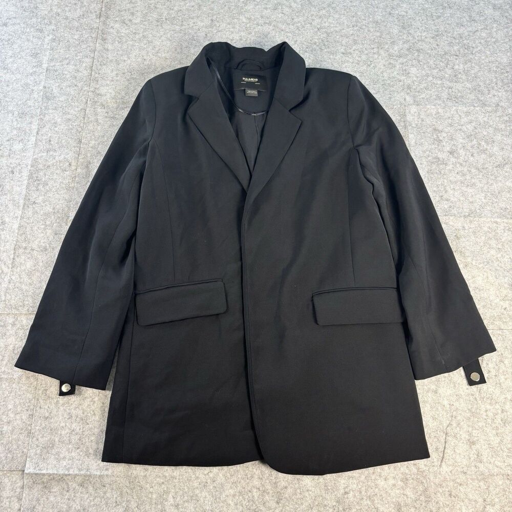 Pull&Bear Womens Black Blazer Size M Snap Cuff Longline Jacket 8781/300/800